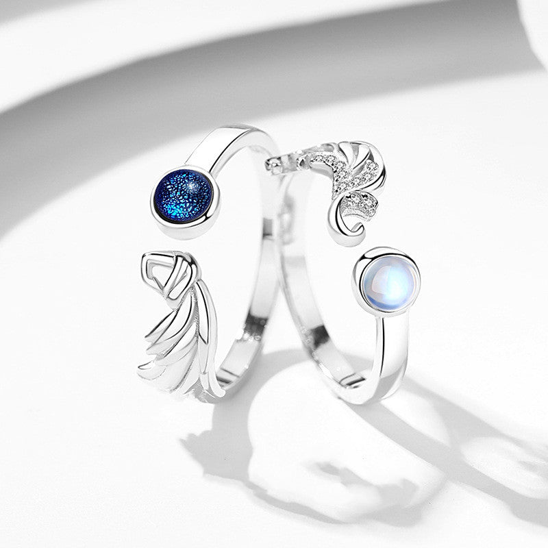 Original Design Angel Devil Couple Ring Wings Ring  Diamond Sterling Silver Ring