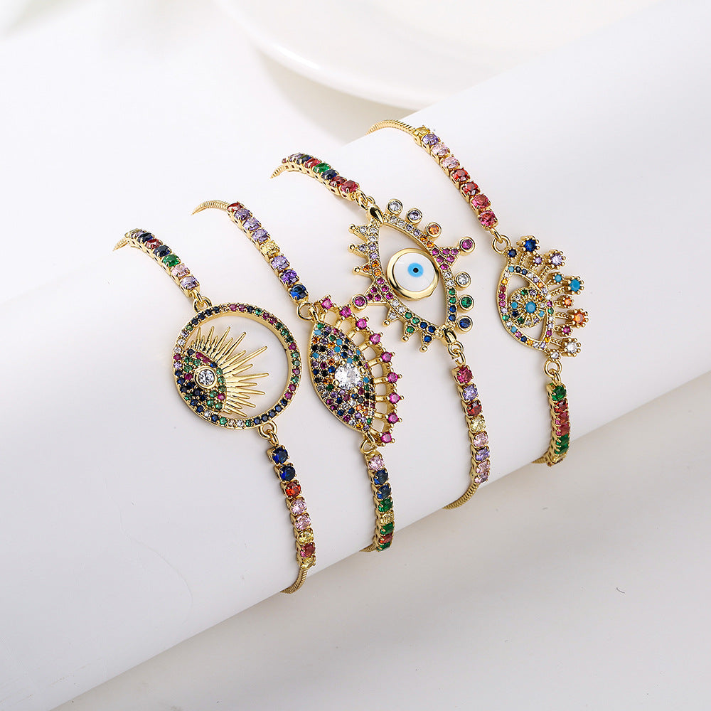 Female Copper Plated Real Gold Mixed Color Zircon Hand Jewelry Bracelet