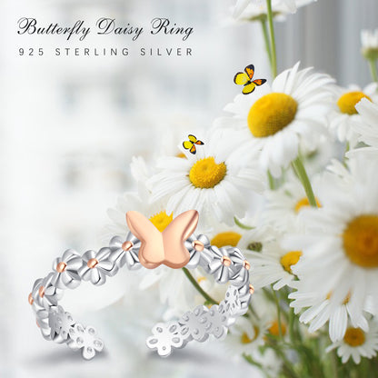 Daisy Ring 925 Sterling Silver Adjustable Daisy Ring for Women Daisy Flower Open Ring Jewelry Gift Christmas Birthday