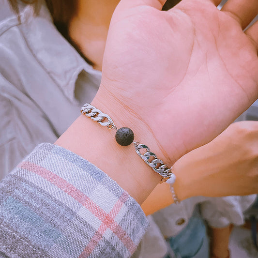 Simple Stainless Steel Natural Stone Couple Bracelet