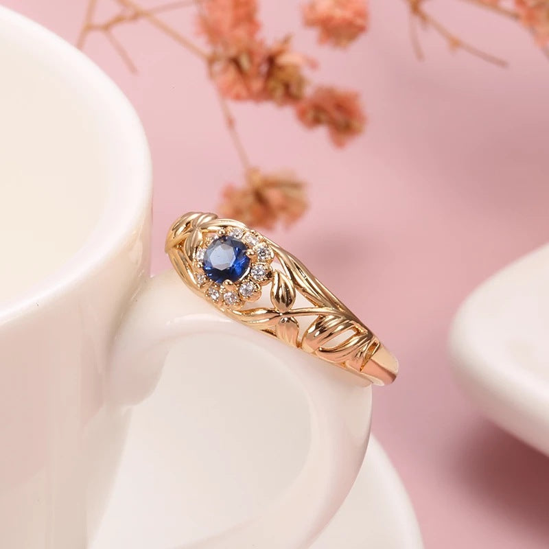 Copper Plated Real Gold And Blue Zircon Ring
