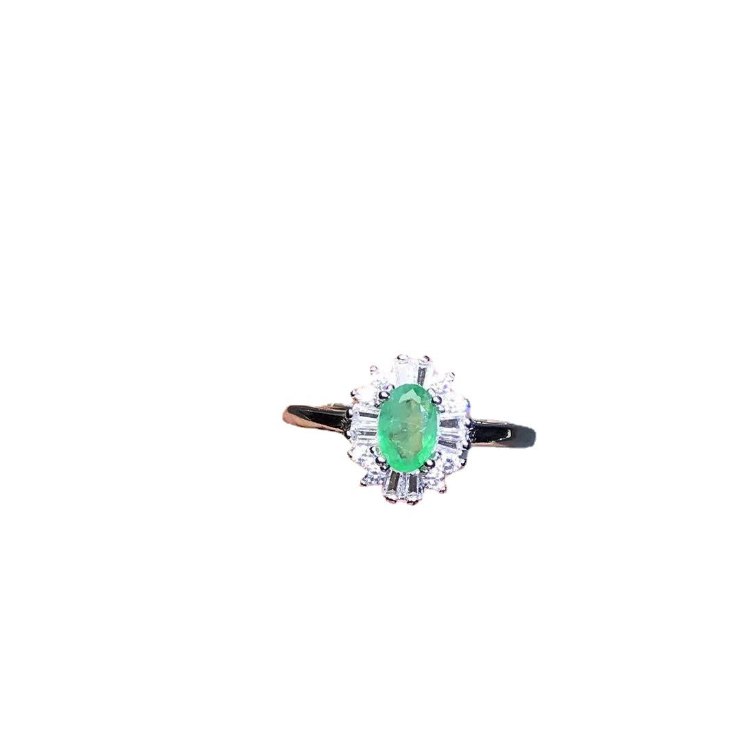 Colombian Emerald Ring 925 Silver With Diamonds