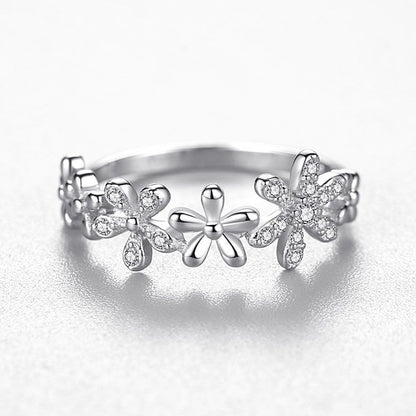 Sterling Silver Daisy Ring Female Korean Fashion Light Luxury Micro Diamond Ring