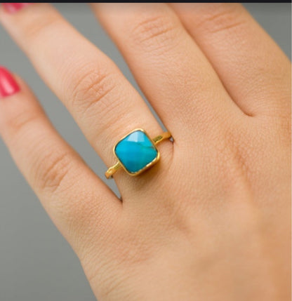 Simple Square Turquoise 18k Gold Plated Ring