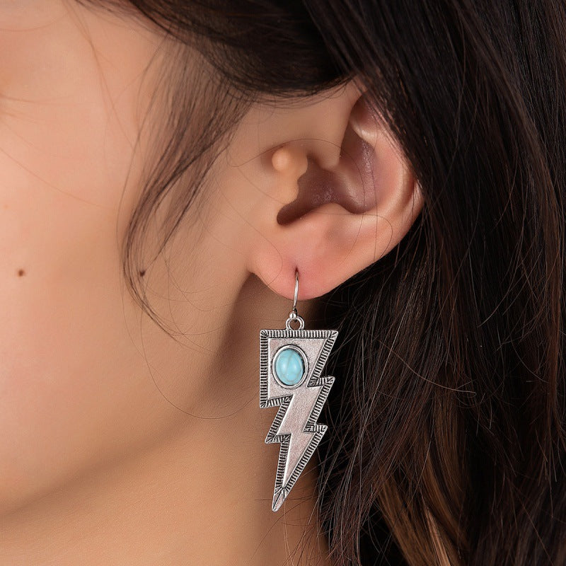 Geometric Lightning Earrings Irregular Inlaid Turquoise