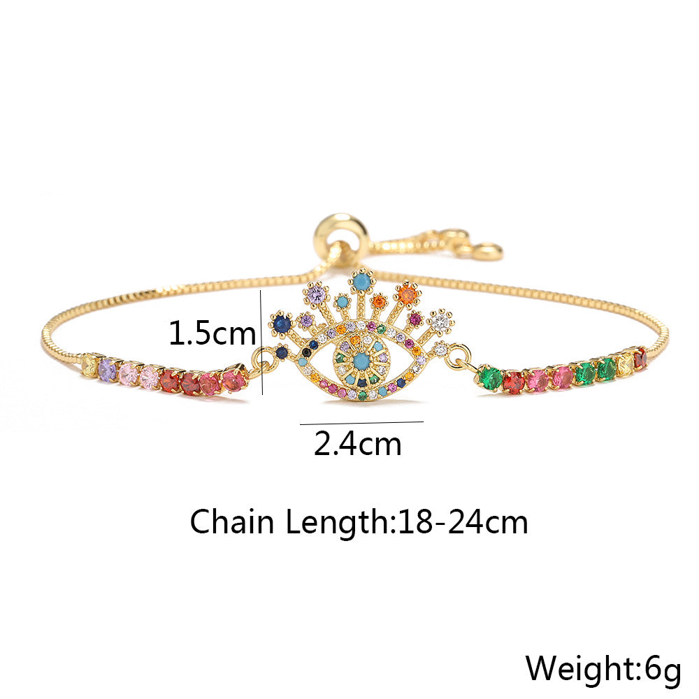 Female Copper Plated Real Gold Mixed Color Zircon Hand Jewelry Bracelet