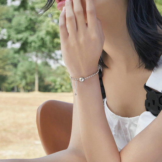 Women's Versatile Silver Butterfly Bead Chain Bracelet
