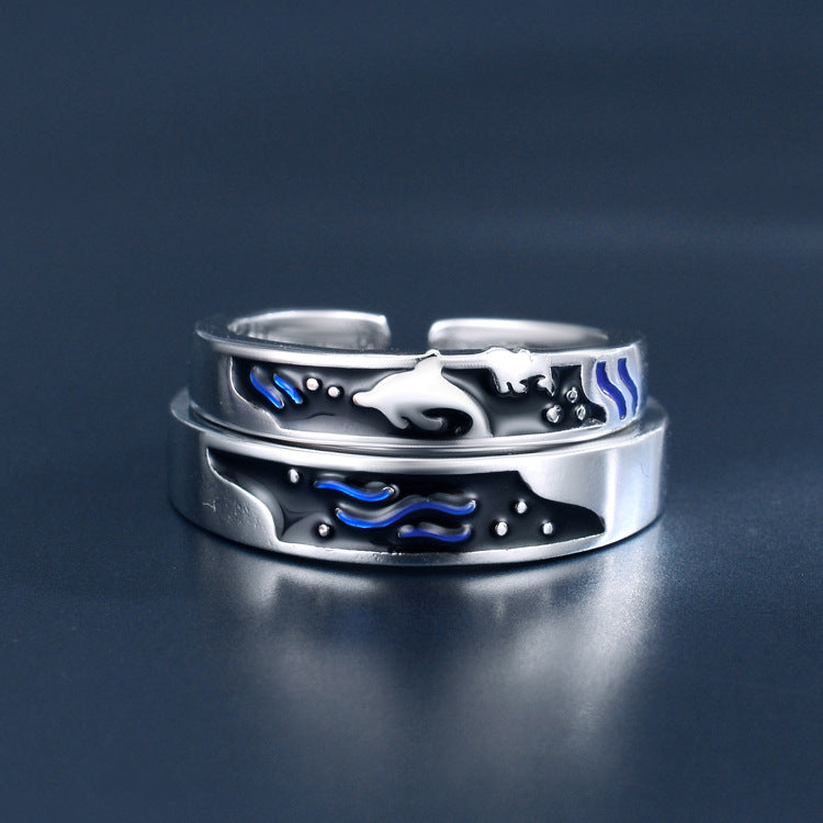 Sea And Whale Epoxy  Couple Men And Women Pair Rings Simple  Rings