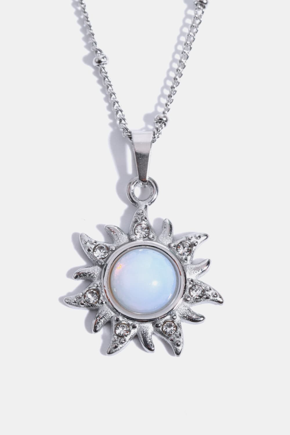 Opal Sun Pendant Stainless Steel Necklace