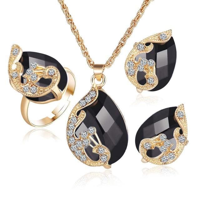 Crystal Peacock Jewelry Sets Bride Wedding Necklace Earring Ring Set