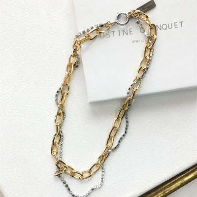 JustineClenquet European and American native new punk water drill classic gold laminated chocker clavicle chain