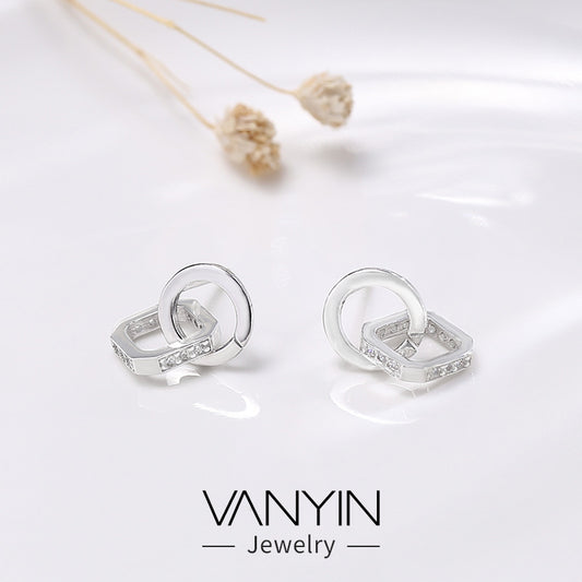 Wan Ying jewelry round square earrings S925 sterling silver microstructure geometry earrings net red with gift wholesale B017