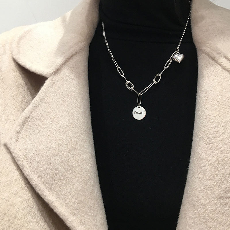 S925 sterling silver round fashion sweater chain female autumn and winter love necklace Korean jewelry retro Thai silver INS necklace