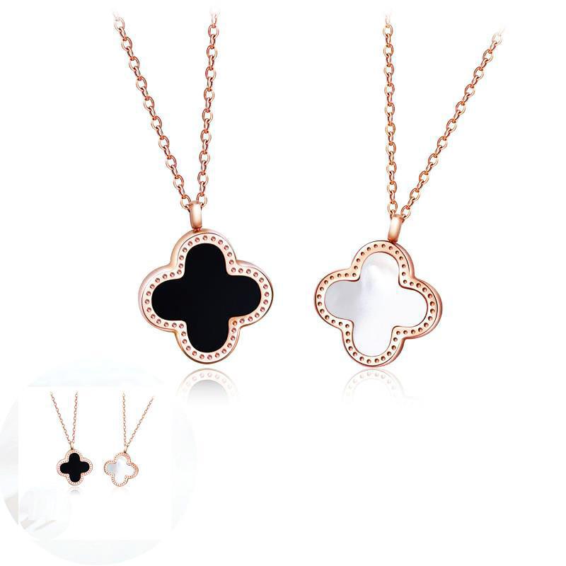 Japanese Korean version of the fashion titanium steel four-leaf necklace student female models simple clavicle chain jewelry is not a falling pendant