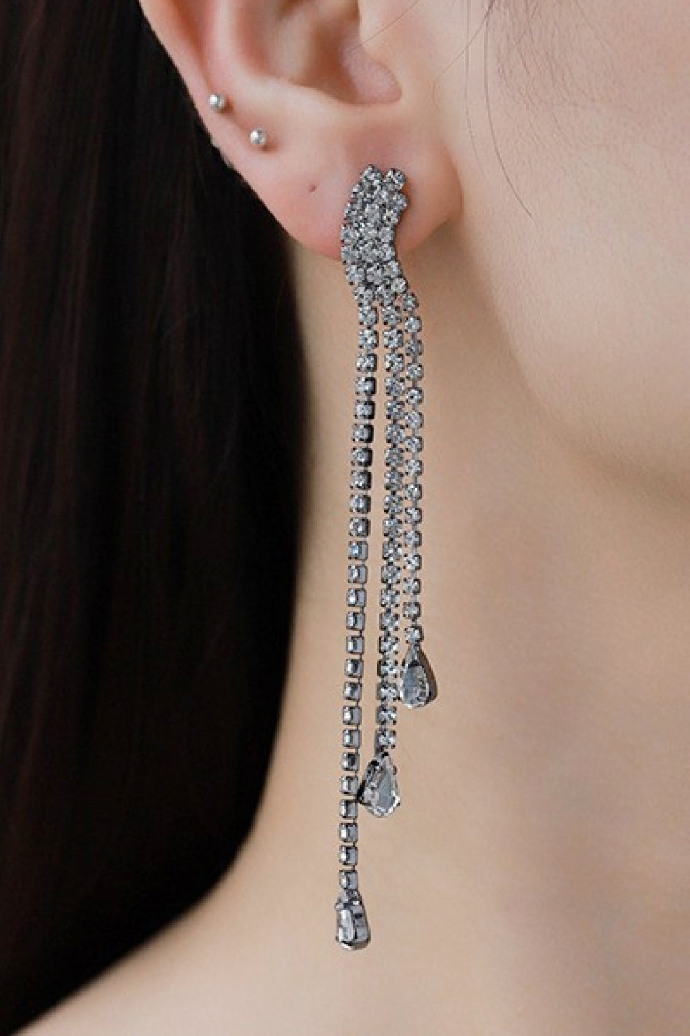 Glass Stone Fringe Dangle Earrings