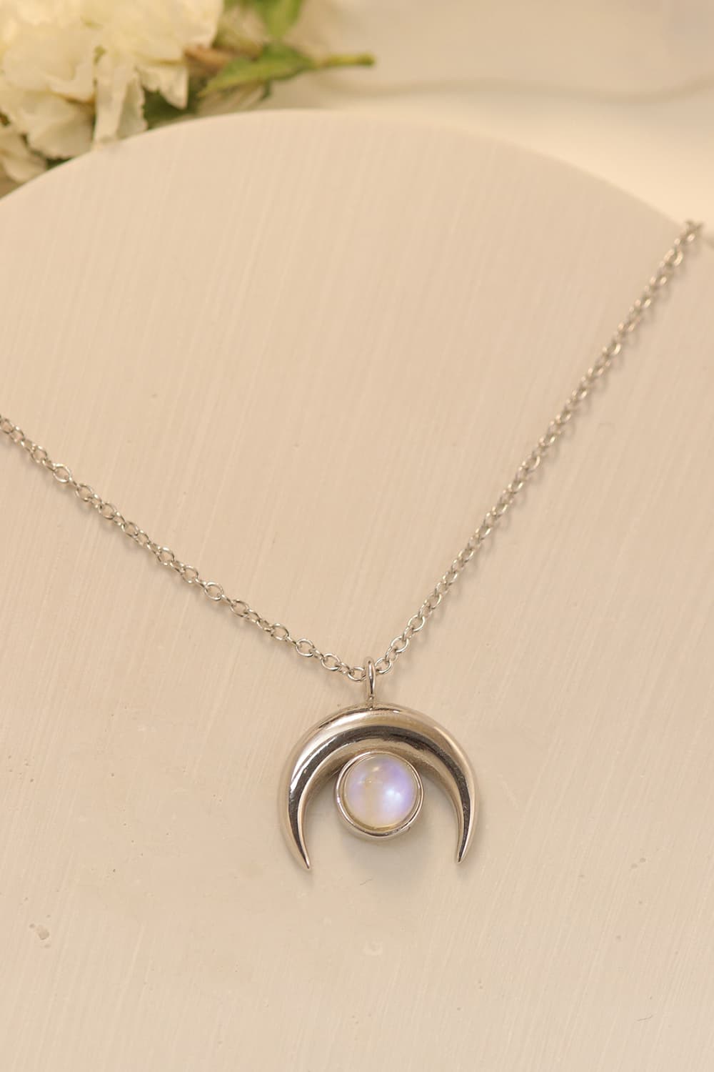 High Quality Natural Moonstone Moon Pendant 925 Sterling Silver Necklace