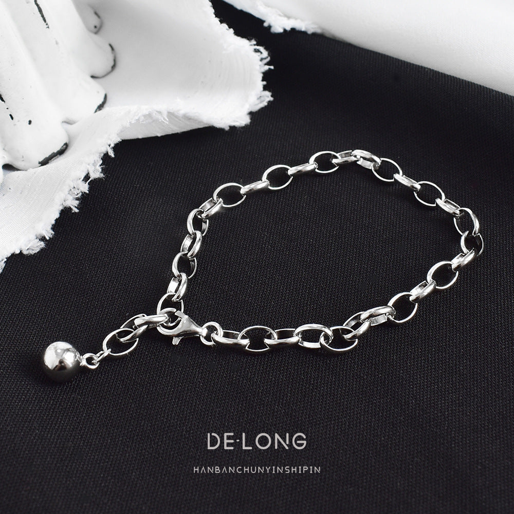 Heavy Industry Personality Pearl Chain Bracelet S925 Sterling Silver Chic Korean Feede Women's Bead Bracelet Trend Jewelry