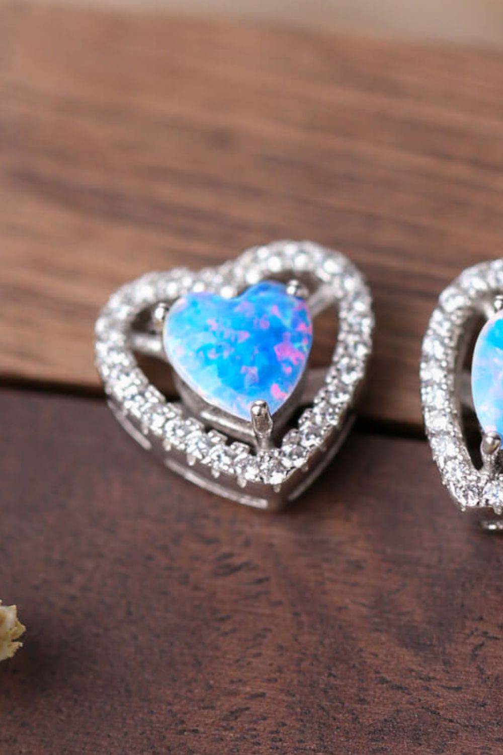 925 Sterling Silver Opal Heart Stud Earrings