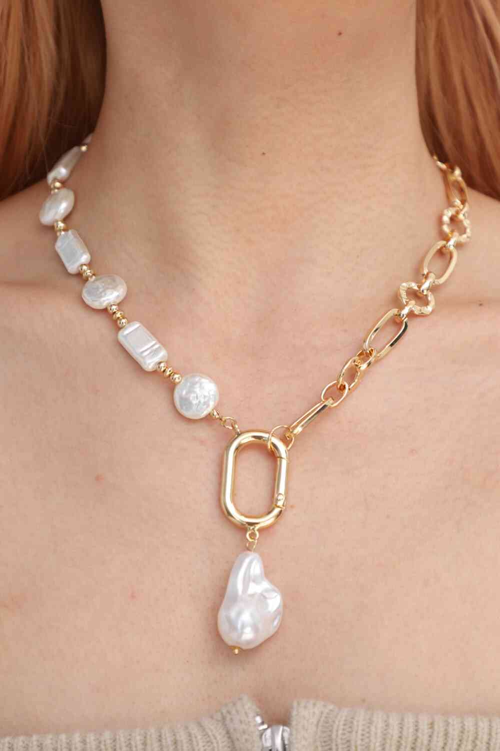 Freshwater Pearl Pendant Chunky Chain Necklace