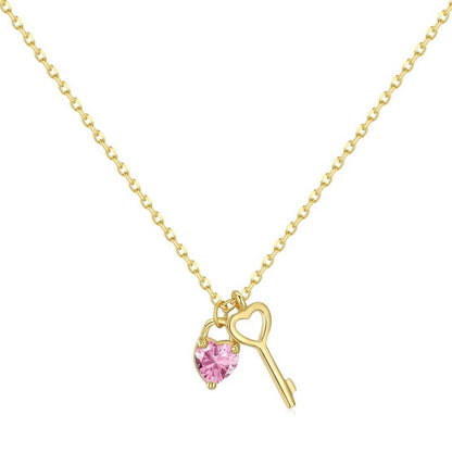 Layer Heart-Shaped Lock Key 8K Gold Necklace