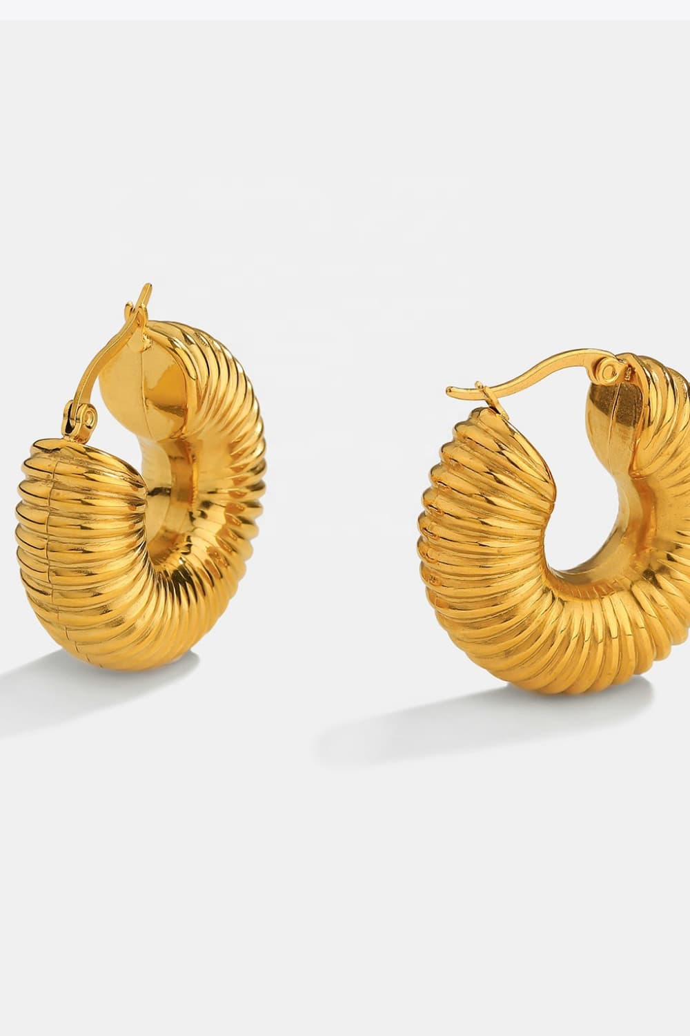 18K Gold-Plated Copper Ribbed Hoop Earrings