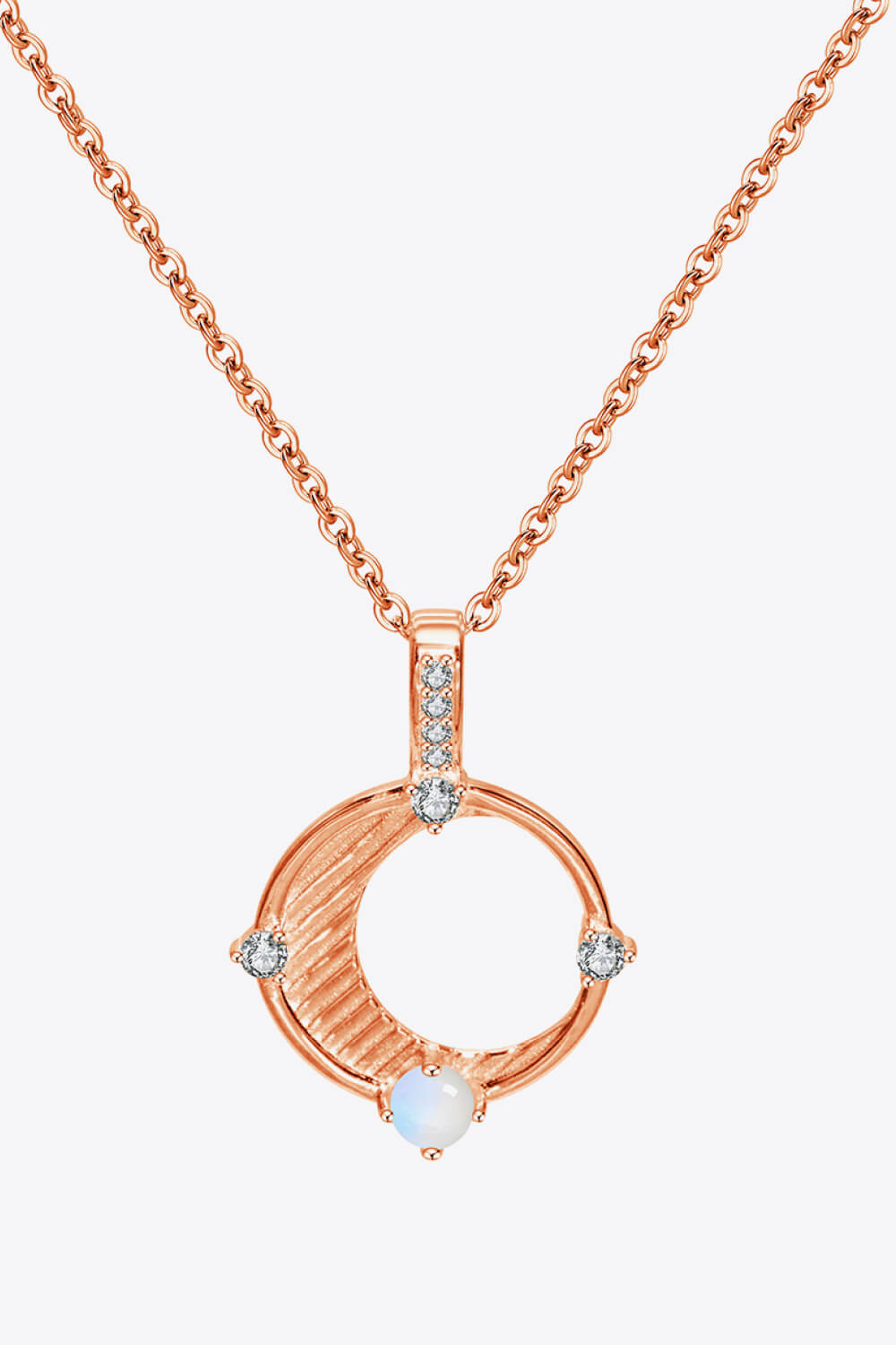 Inlaid Zircon and Natural Moonstone Pendant Necklace