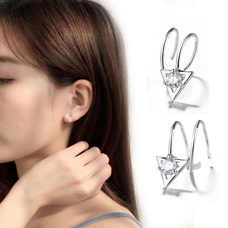 New Korean version of the creative simple diamond flash diamond triangle earrings rotating spring spiral double earrings female models