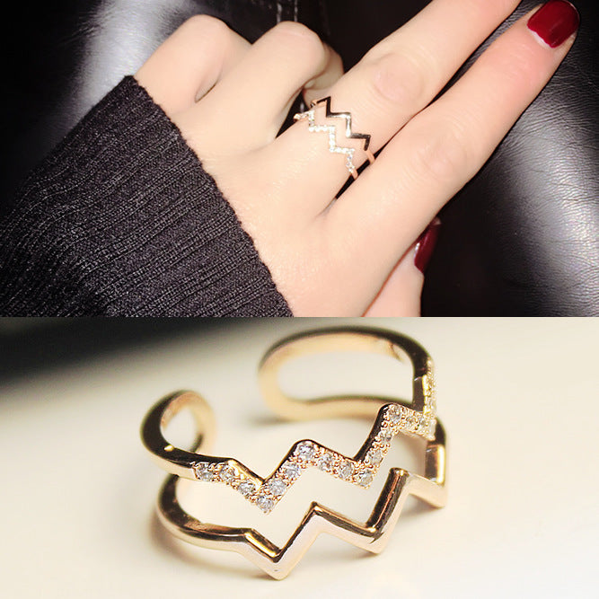 Cross-border Japanese and South Korea Heart Double Ring Female Simple Personality Crystal European and American Jewelry Tide Arts