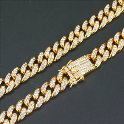 Europe and the United States hip hop, 12.5 mm full diamond big gold chain Cuba chain link gold chain factory direct sales