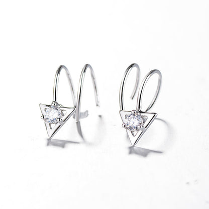 New Korean version of the creative simple diamond flash diamond triangle earrings rotating spring spiral double earrings female models