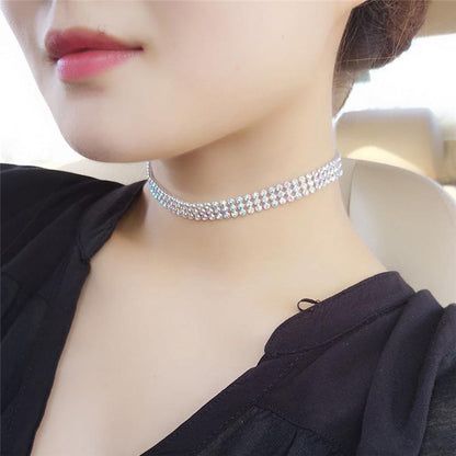 New Crystal Rhinestone Choker Necklace Women Wedding Accessories Silver Color Chain Punk Gothic Chokers Jewelry Collier Femme