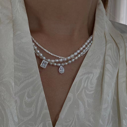 ins wind niche baroque natural freshwater pearl necklace choker multi-layer temperament French retro clavicle chain