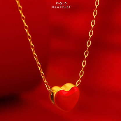 Gold Foot Gold 999 Paint Love Pendant 3D Hard Gold Little Red Heart Necklace Pendant Jewelry Accessories