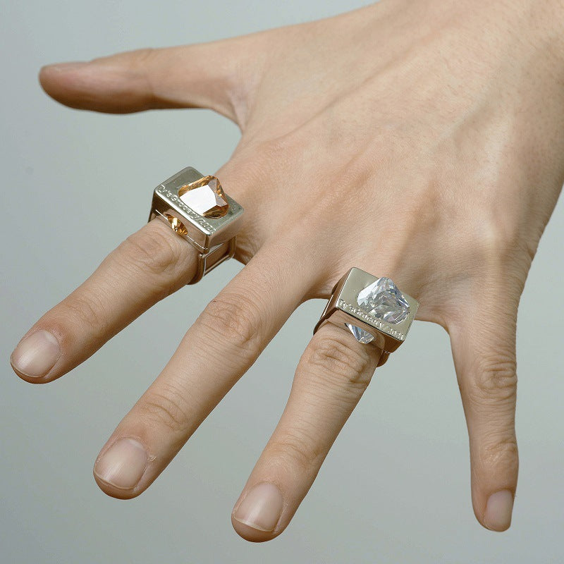 Designer melted silver block love big treasure ring female sterling silver wide side finger ring small male inside Korean new