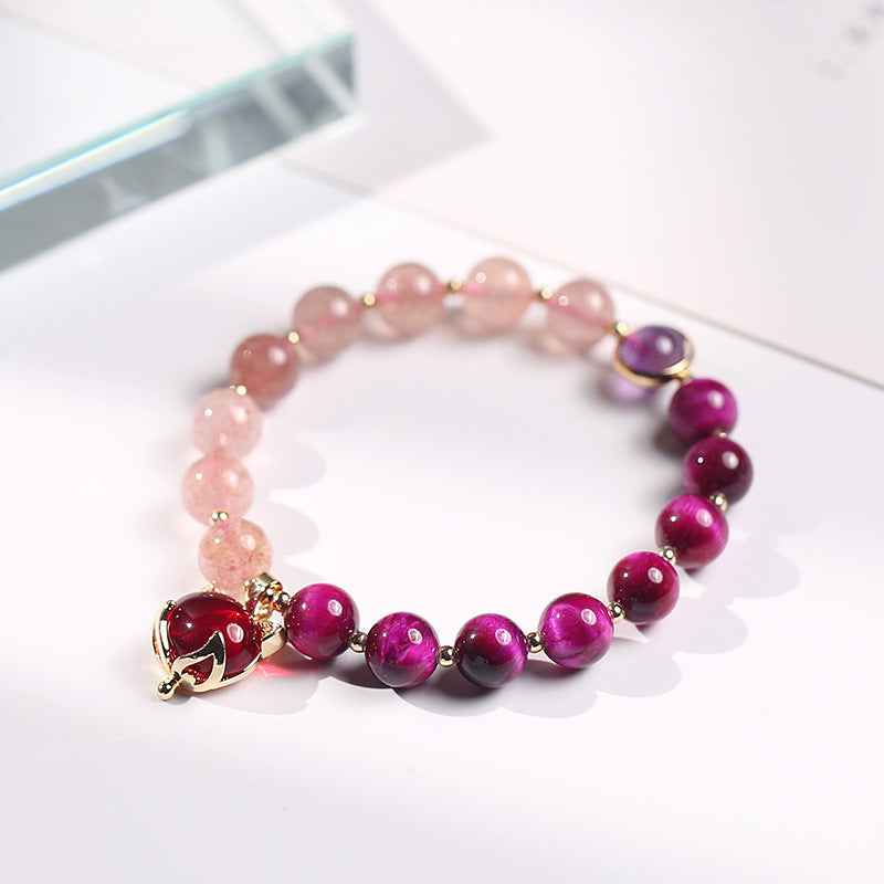 2021 new original two-color sandwich crystal bracelet female rose red tiger eye stone raspberry crystal couple bracelet