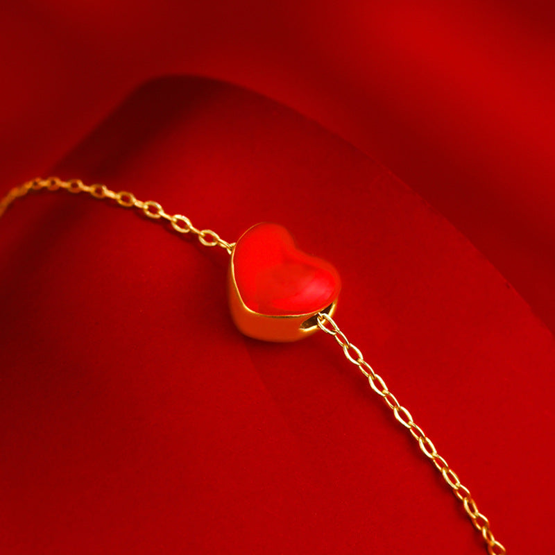Gold Foot Gold 999 Paint Love Pendant 3D Hard Gold Little Red Heart Necklace Pendant Jewelry Accessories