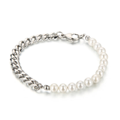 Kalun new splicing pearl necklace collarbone chain bracelet chain women's titanium steel niche design sense two-piece jewelry