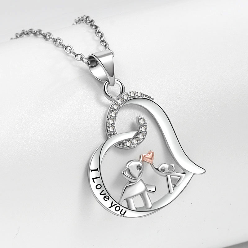 European and American cross-border wish new necklace mother and baby elephant pendant I love you heart-shaped necklace Mother's Day gift