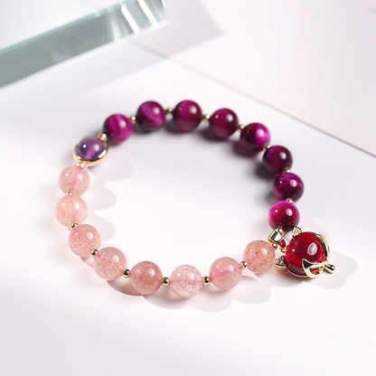 2021 new original two-color sandwich crystal bracelet female rose red tiger eye stone raspberry crystal couple bracelet