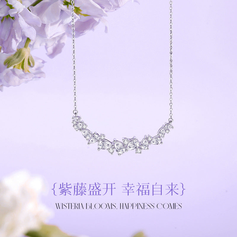 Wisteria flower smile necklace Mori high-end niche design 2022 new s925 silver zircon clavicle chain female