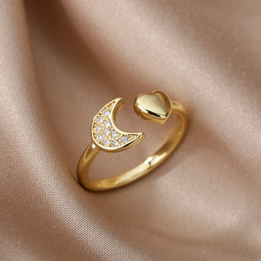 Bee Butterfly Ring For Women Open Adjustable Stainless Steel Cubic Zirconia Moon Heart Finger Ring Elegant Birthday Jewelry 2022