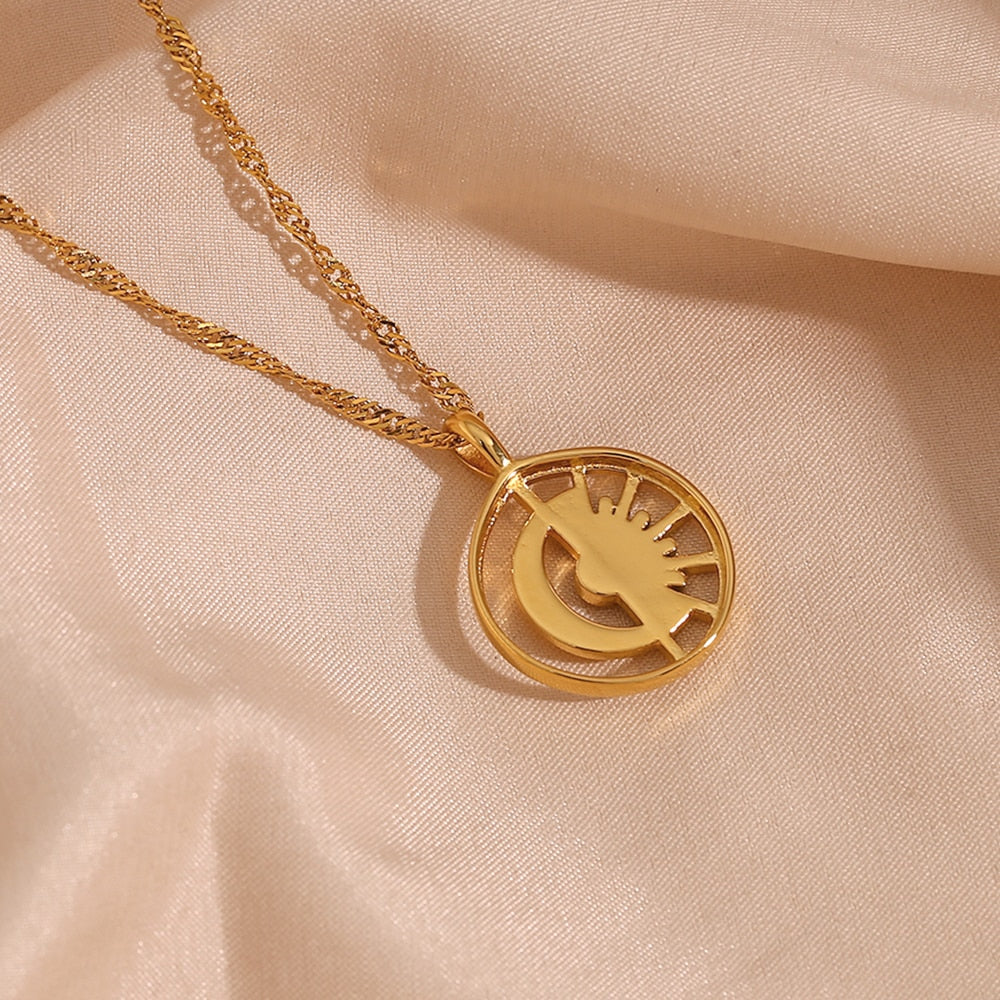 Hollow Moon and Sun Pendant Necklace