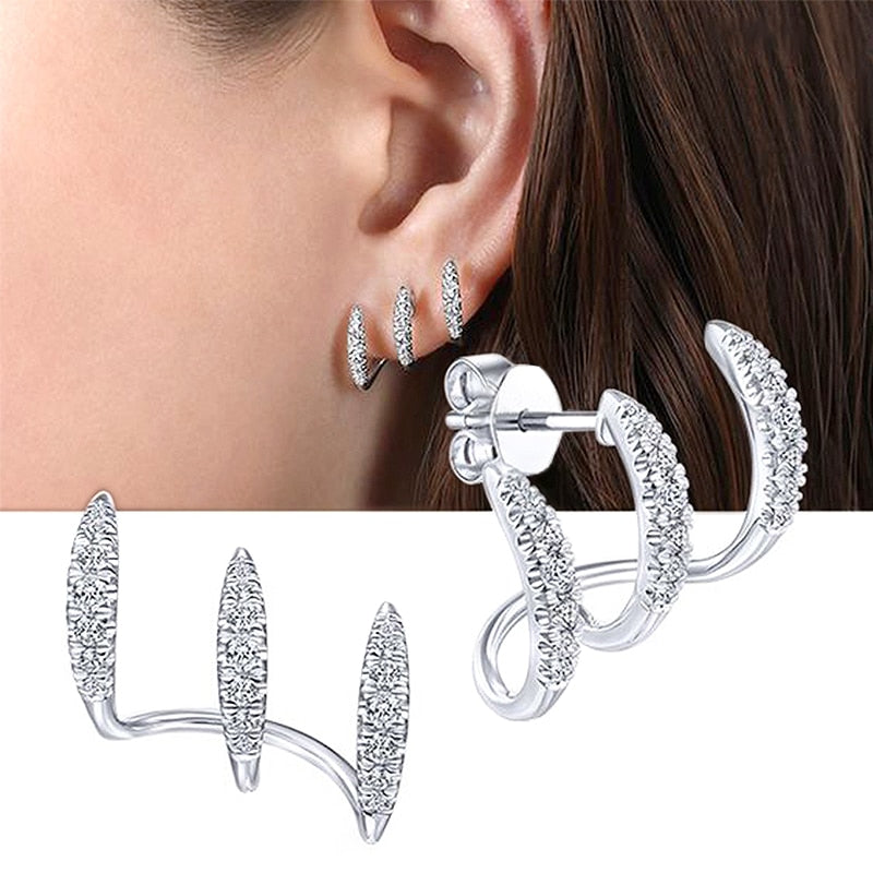 Coconal Silver Color Claws Stud Earring with Crystal Zircon Stone Modern Design Fashion Versatile Accessories Women Jewelry Gift