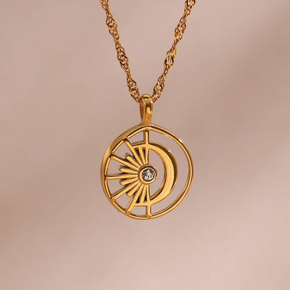 Hollow Moon and Sun Pendant Necklace