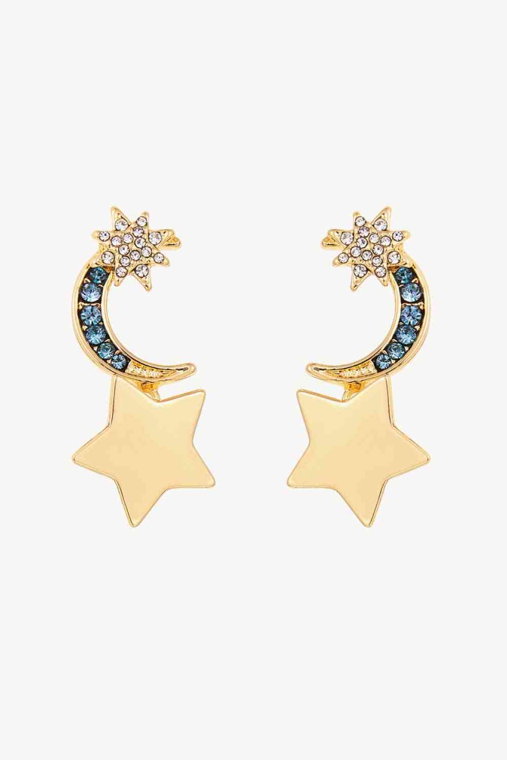 Lasting Wish Inlaid Rhinestone Star and Moon Drop Earrings