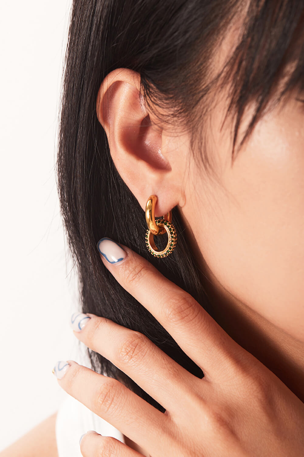 18K Gold-Plated Inlaid Zircon Double-Hoop Earrings