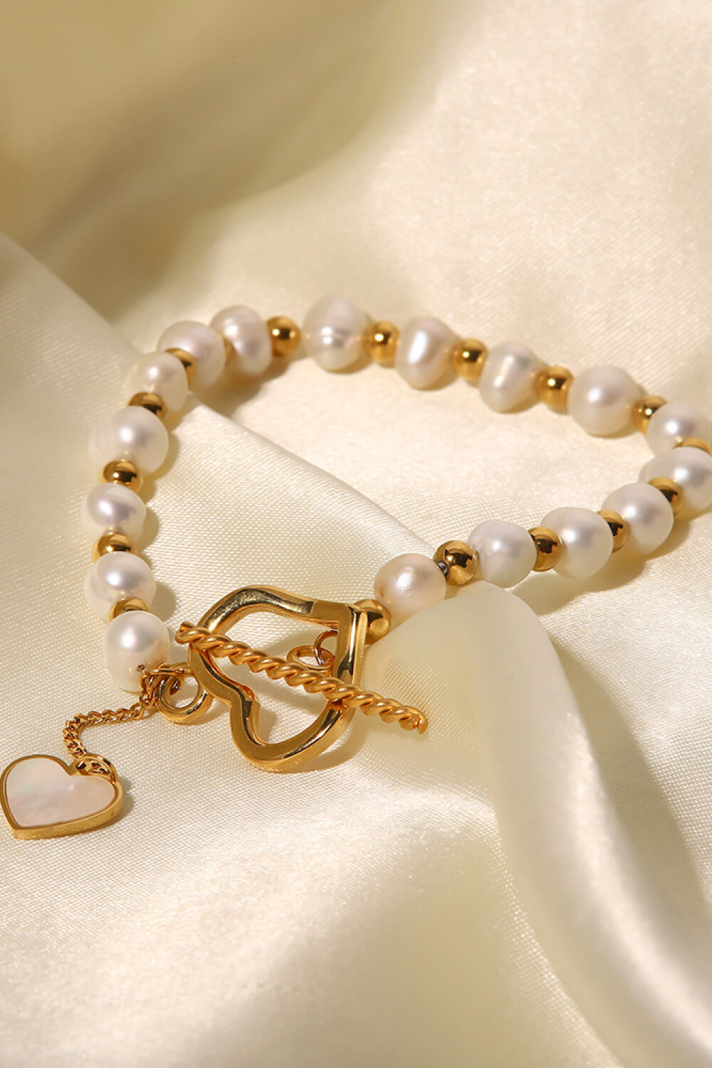 Freshwater Pearl Heart Charm Bracelet