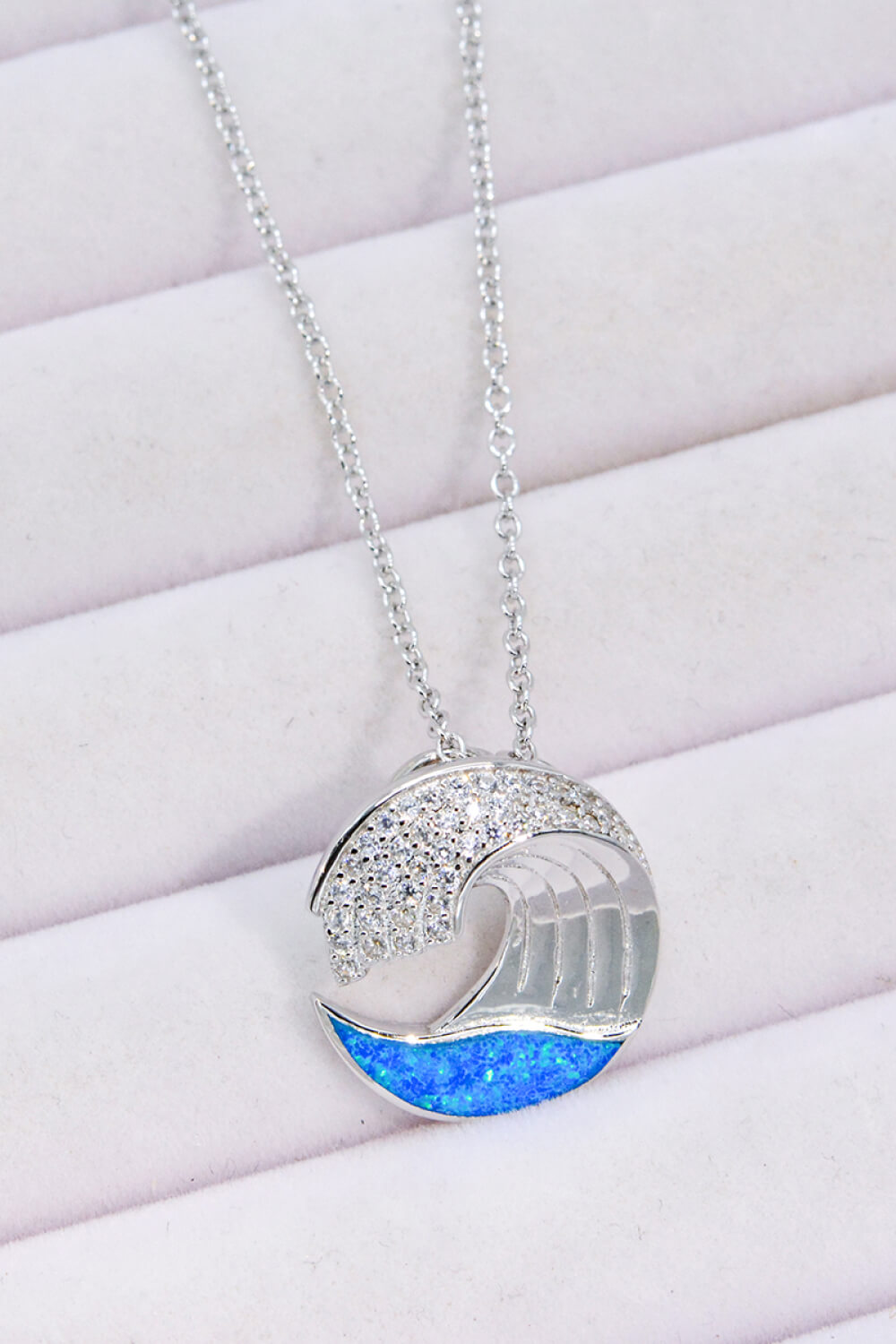 Opal and Zircon Wave Pendant Necklace