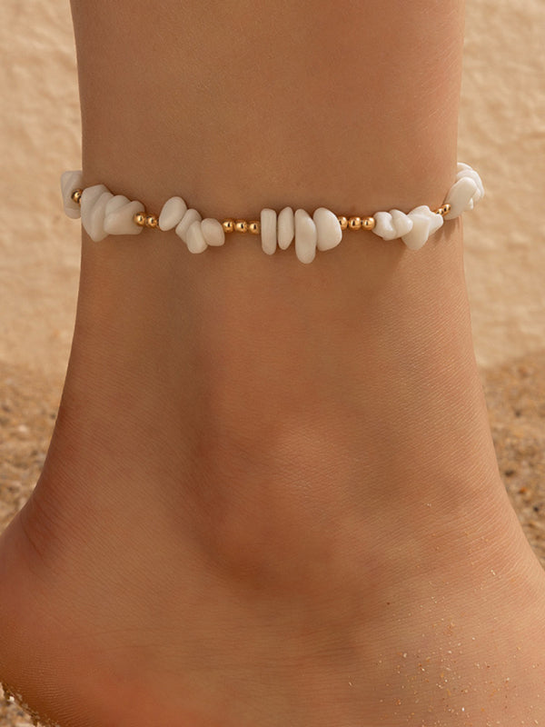 Multi-layered anklets White small gravel beach shell rice bead woven anklets set of 4
