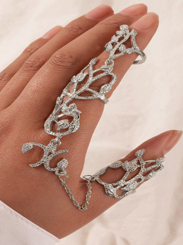 Exaggerated personality ring flower chain temperament fashion hollow carved with ring jewelry